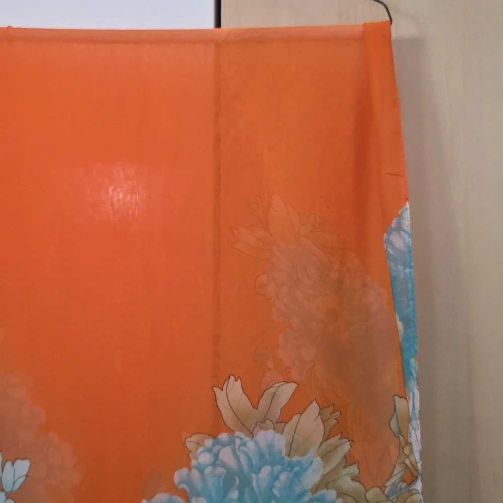 Orange and Blue Floral Scarf, Vibrant, Sheer, 20